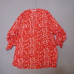 Calvin Klein Top Women Plus 3X Red Popover Abstract Print Tabbed‎ Sleeve